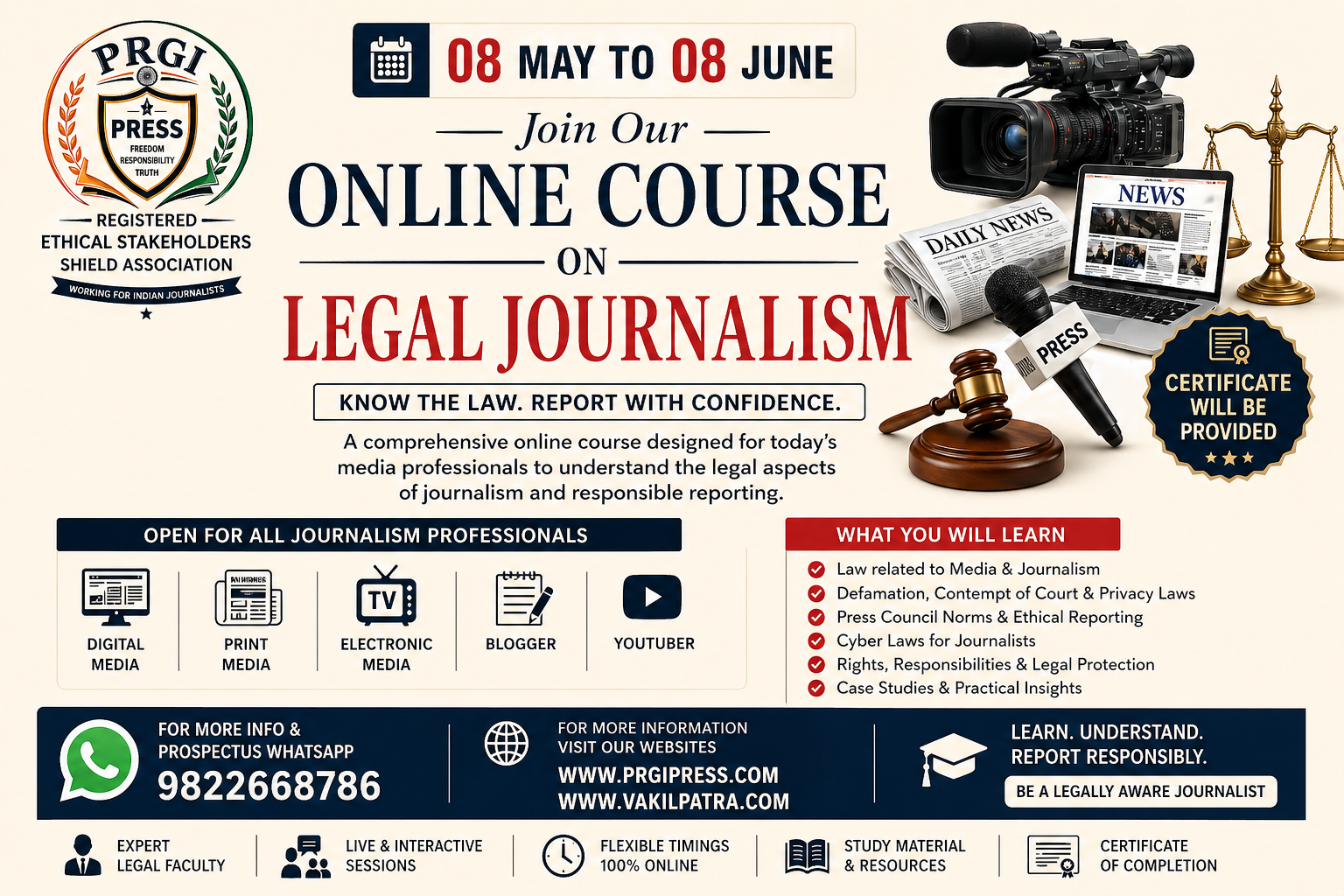 Online Journalism Course India by PRGI for Digital Media, Print Media, Blogger and YouTubers