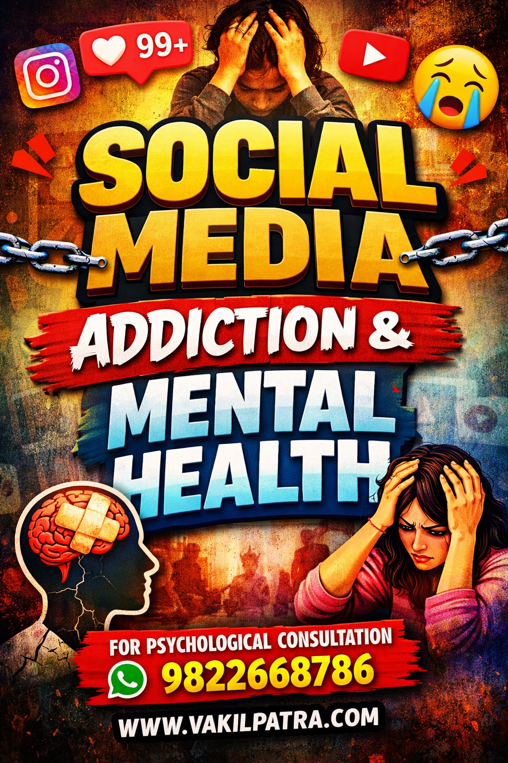 Social Media Addiction and Mental Health effects on young people causing anxiety and stress