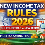 New Income Tax Rules 2026 India thumbnail showing old vs new tax regime comparison, tax saving tips, HRA exemption and salary structure changes effective April 1 2026