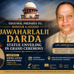 Jawaharlal Darda Statue Unveiling Yavatmal event poster with Hon’ble Justice Bhushan Gavai at Amolakchand Mahavidyalaya