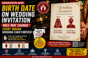 Banner showing Maharashtra’s proposed Birth Date on Wedding Invitation rule aimed at preventing Child Marriage and strengthening Child Rights in India.